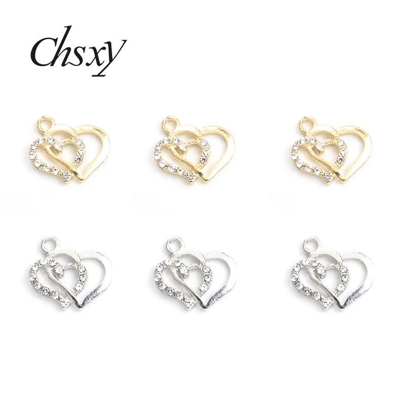 

10pcs Crystal Heart Love Charms 15x17mm Sparkling Silver/Gold Color Metal Pendants Making DIY Handmade Earrings Jewelry Findings