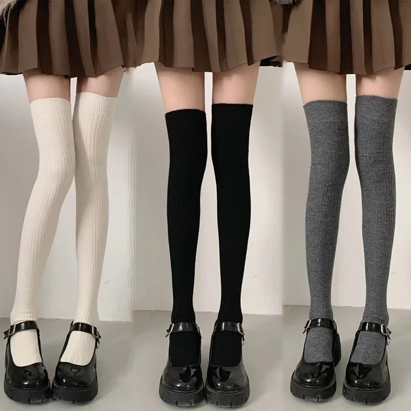 

Tight High Girls Over Autumn Cotton Winter Black Socks Knee Vertical JK Women's White Thigh Stripes Stockings Lolita Socks Long