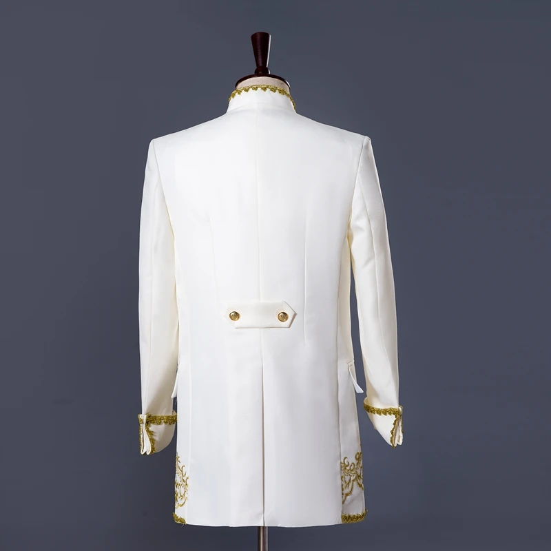 Mens England Style Tuxedo Suit Classic White Palace Blazer Men Longline Prom Stage Party Singer 3 Piece Dress Suits Homme Hombre
