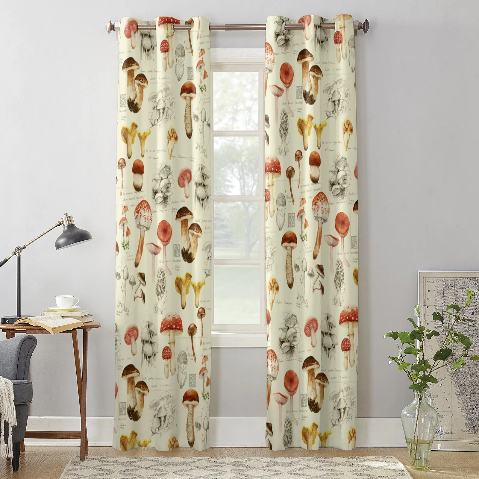 Mushroom Plant Vintage Modern Window Curtains for Living Room Bedroom Curtain Kitchen Treatment Blinds Drapes 5