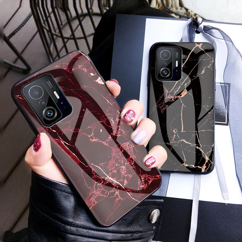 

Tempered Glass Case For Xiaomi 11T Pro Mi11T Marble Glass Back Cover for Xiaomi 11T Pro Xiaomi11T 5G Shockproof Hard Protector