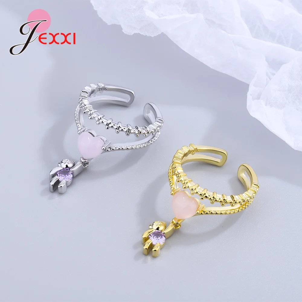 Anelli Finge Con Ciondoli In Argento Sterling 925 Per Accessori Da Festa Per Ragazze Da Donna Orso Con Zirconi Viola Con Design A Cuore Bei Gioielli R