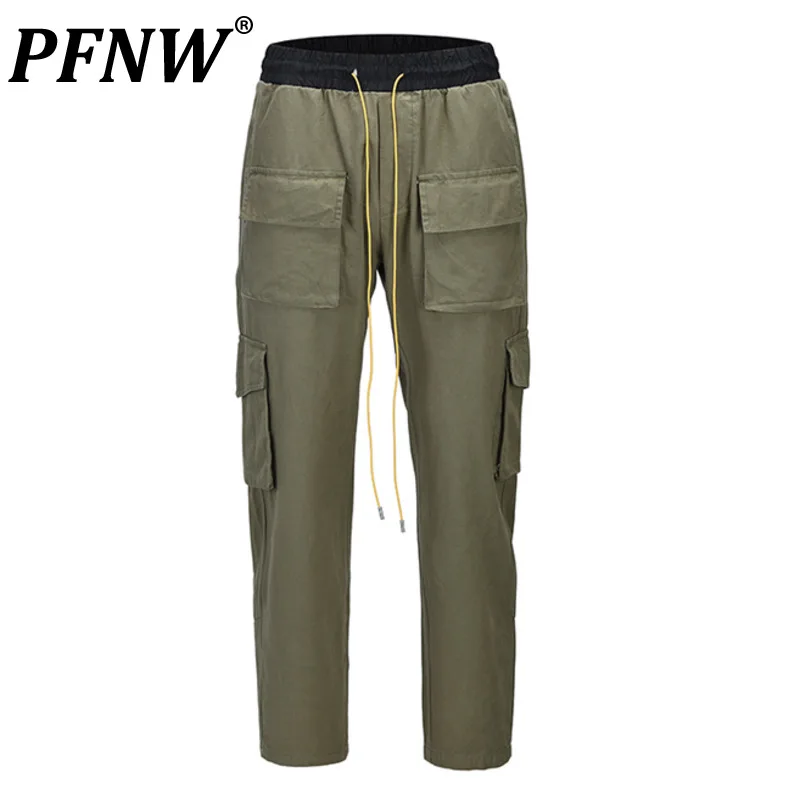 

PFNW Spring Autumn Men's High Street Baggy Straight Cargo Pants Casual Buckle Drawstring Loose Fashion Darkwear Overalls 12A7525