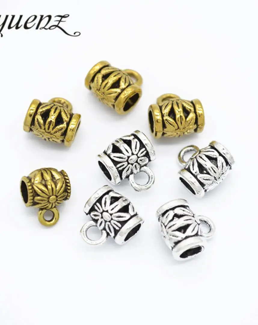 150pcs 10*9*6mm Bail Beads For Jewelry Making DIY Antique Silver Color Flower Beads Bails Charms F0192