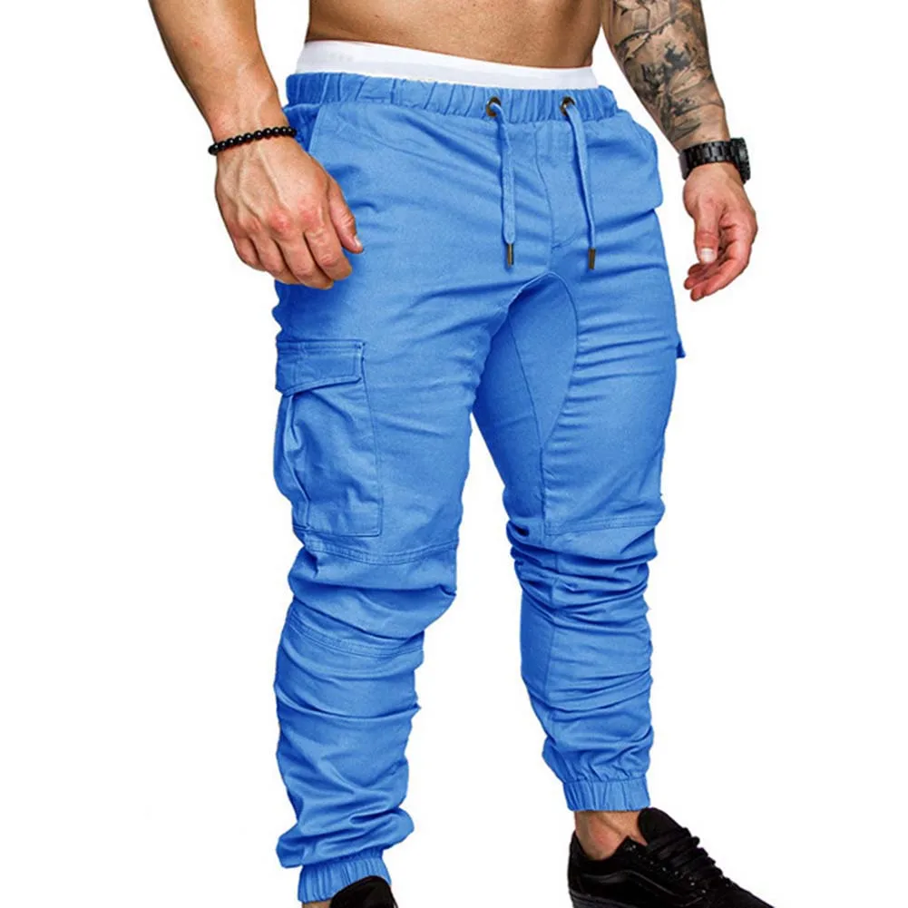 Casual Pants Men Casual Pants Plus Size Solid Color Multi Pocket Drawstring Ankle Tie Cargo Pants