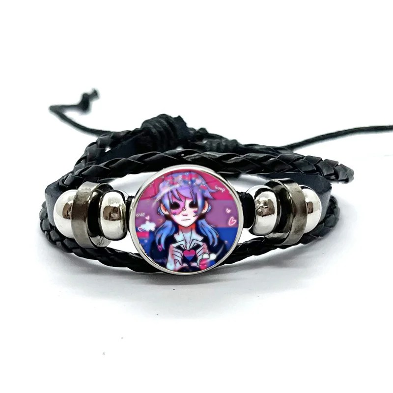 Horror Game Sally Face Vintage Creative Sal Cool Punk Art Black Leather Bracelets Glass Dome Multilayer Braided Bangles Jewelry bangle bracelet,leather bracelets
