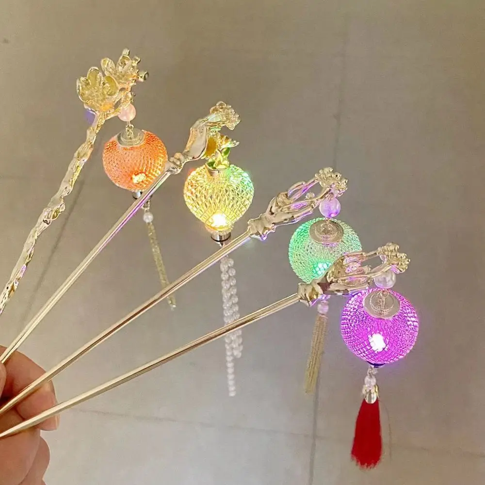 

Retro Glowing Light Lantern Hair Sticks for Women Tassel Hairpin Chinese Style Ancient Style Hanfu Headdress Exquisite Headwear