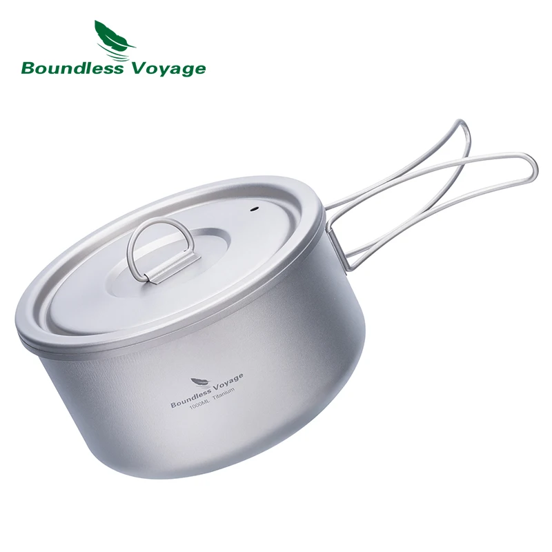 Titanium Camping Pot with Lid Ultralight Outdoor Cooking Pot Single Layer Lunch Box with Folding Handle Boundless Voyage Ti2041C kitchen utensils,camping cookware,camping cookware set