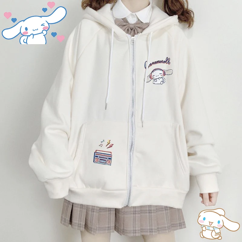 

Sanrio Kuromi Cinnamoroll аниме кардиган с капюшоном кавайная Толстовка хлопковое осеннее пальто на молнии для девочки свободный винтажный студенческий милый топ