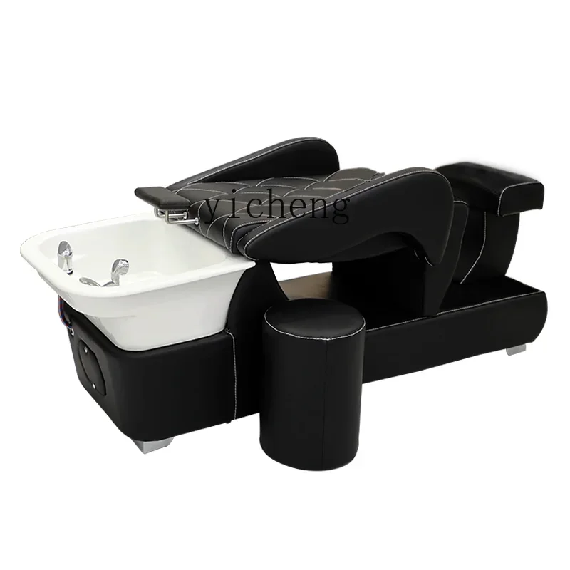 

ZC Barber Shop Half Lying Shampoo Chair for Hair Salon Fiberglass Flushing Bed Ceramic Basin Wash