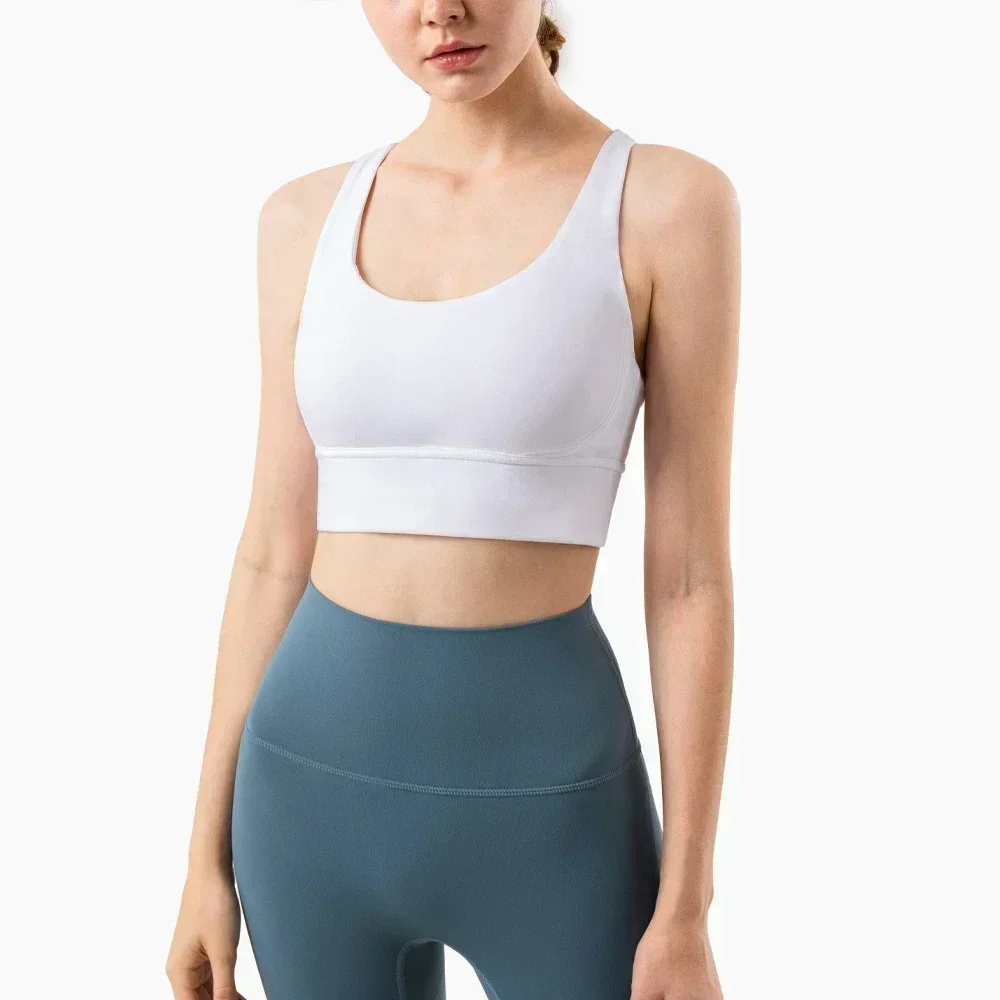 Lemon Comfy Wide Hem Sports Bra For Women Gym Back Cross Strappy Fitness Vest Wirefree Padded Medium Support Yoga BrasTop