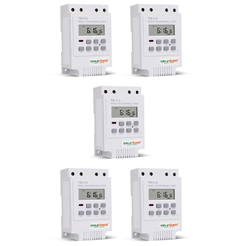 

SINOTIMER 5X TM616W-2 30A 220V Electronic Weekly Programmable Digital Time Switch Relay Timer Control Timer Din Rail Mount