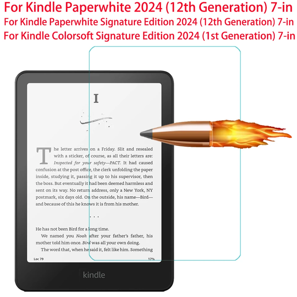 2-Pack Tempered Glass Screen Protector For Kindle Paperwhite 7 (12th Gen, 2024) & Colorsoft Signature 7" - 9H Hardness, HD Clear