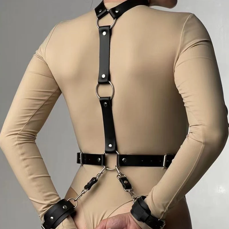Garter Belt Lingerie Set 2pcs BDSM Erotic Leather Handcuffs Belt Suit Bandage Costume Gothic Women's Underwear Sets,women lingerie