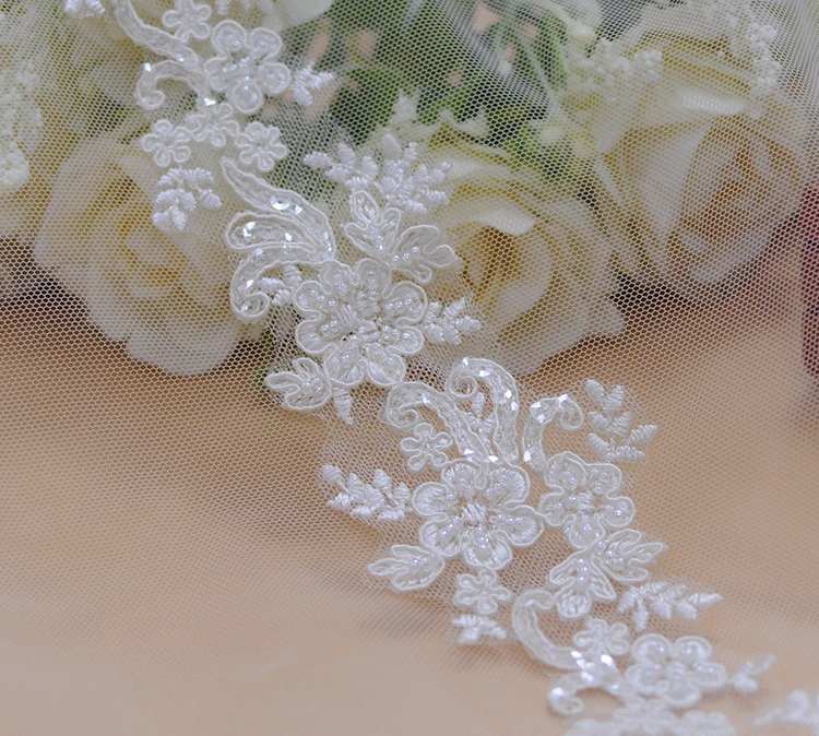 

Кружевная отделка с бисером, вышивка из тюля с бисером, Белый/цвет слоновой кости