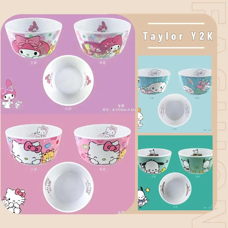

Sanrio Hello Kitty Bowl Anime My Melody Cinnamoroll Pachacco Rice Bowl Cartoon Print Exquisite Utensils Children's Tableware