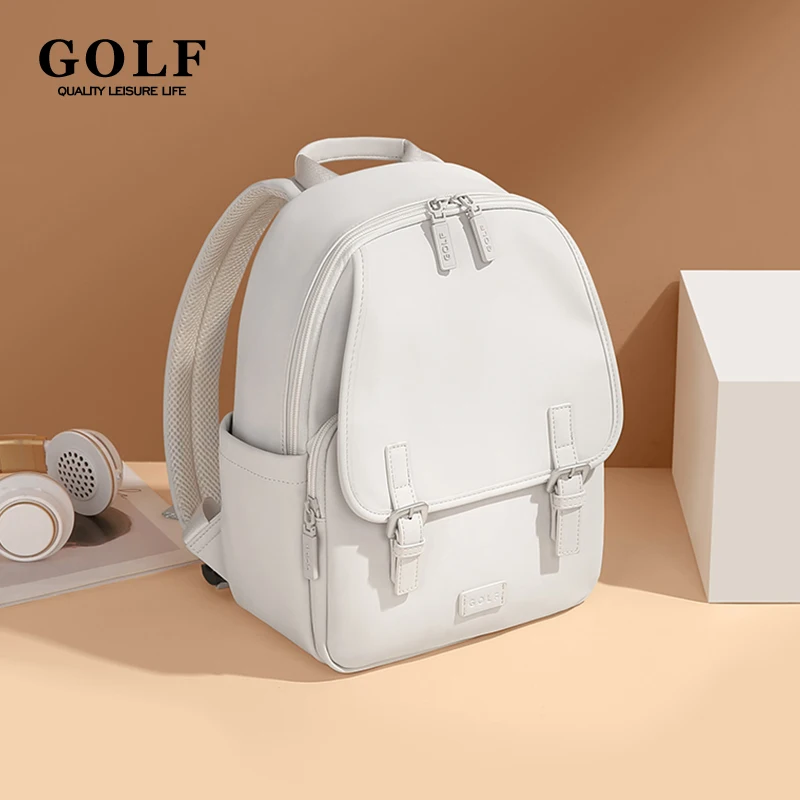 GOLF Backpack Leather Vintage Women Small Black Backpacks Multi Pockets White Backpack Purse Waterproof Buckle Ladies Back Bags 2
