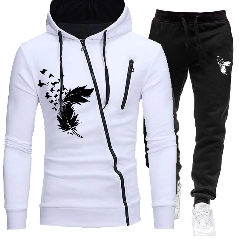 2023 New Fashion Printed Men's Sportswear Set Oblique Zipper Hoodie Set Two Piece Jogging Set Men's Sportswear