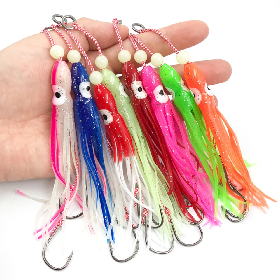 2pcs Jig Assist Hook Luminous Octopus Soft Skirted Lure Saltwater