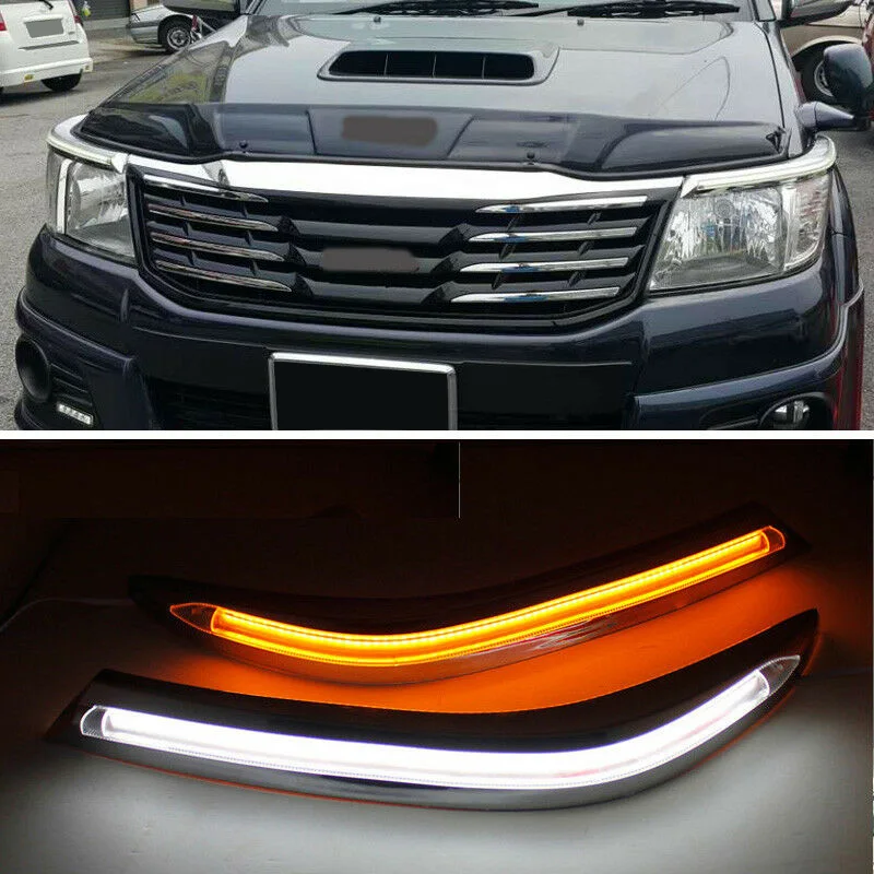 

LED DRL Daytime Running Light Headlight Eyebrow Trim Lamp With Turn Signal For Toyota Hilux VIGO 2012-2014