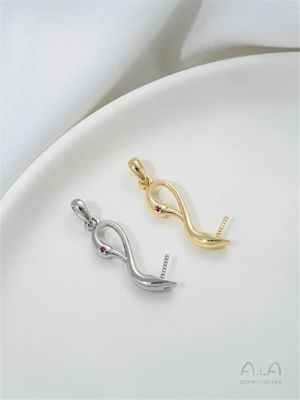 14K 골드 컬러 백조 머리 스티키 바로크 진주 빈 트레이 펜던트 DIY 수제 애피아오 주얼리 재료 B378