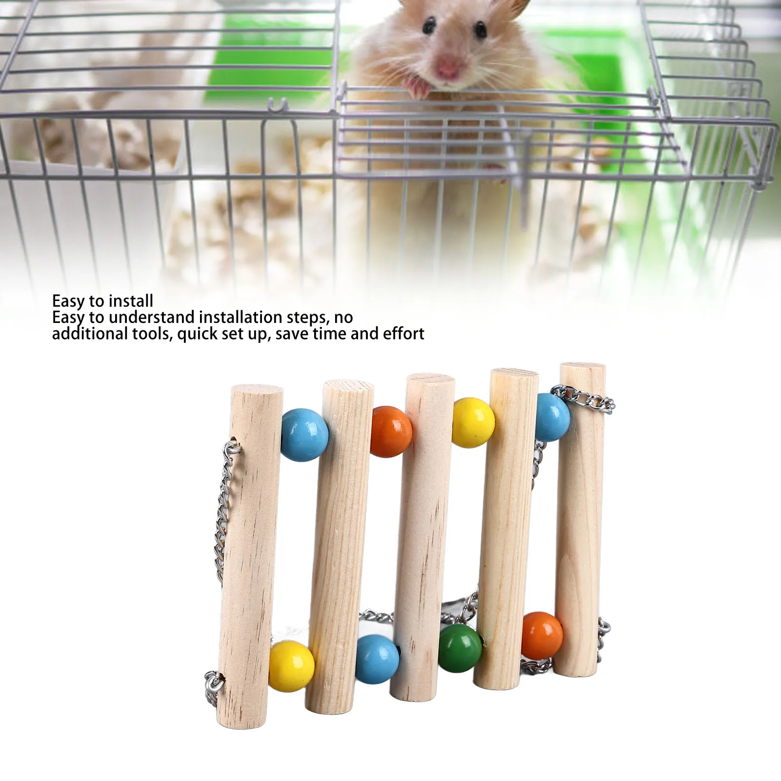 Multifunctional Wooden Swing Ladder for Hamster, Hanging Bridge, Swing Stand, Parrot, Small Bird, Guinea Pig
