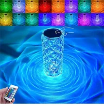  LED Crystal Table Lamp Rose Light Projector 3/16 Colors Touch Adjustable Romantic Diamond Atmosphere Light USB Touch Night Light 