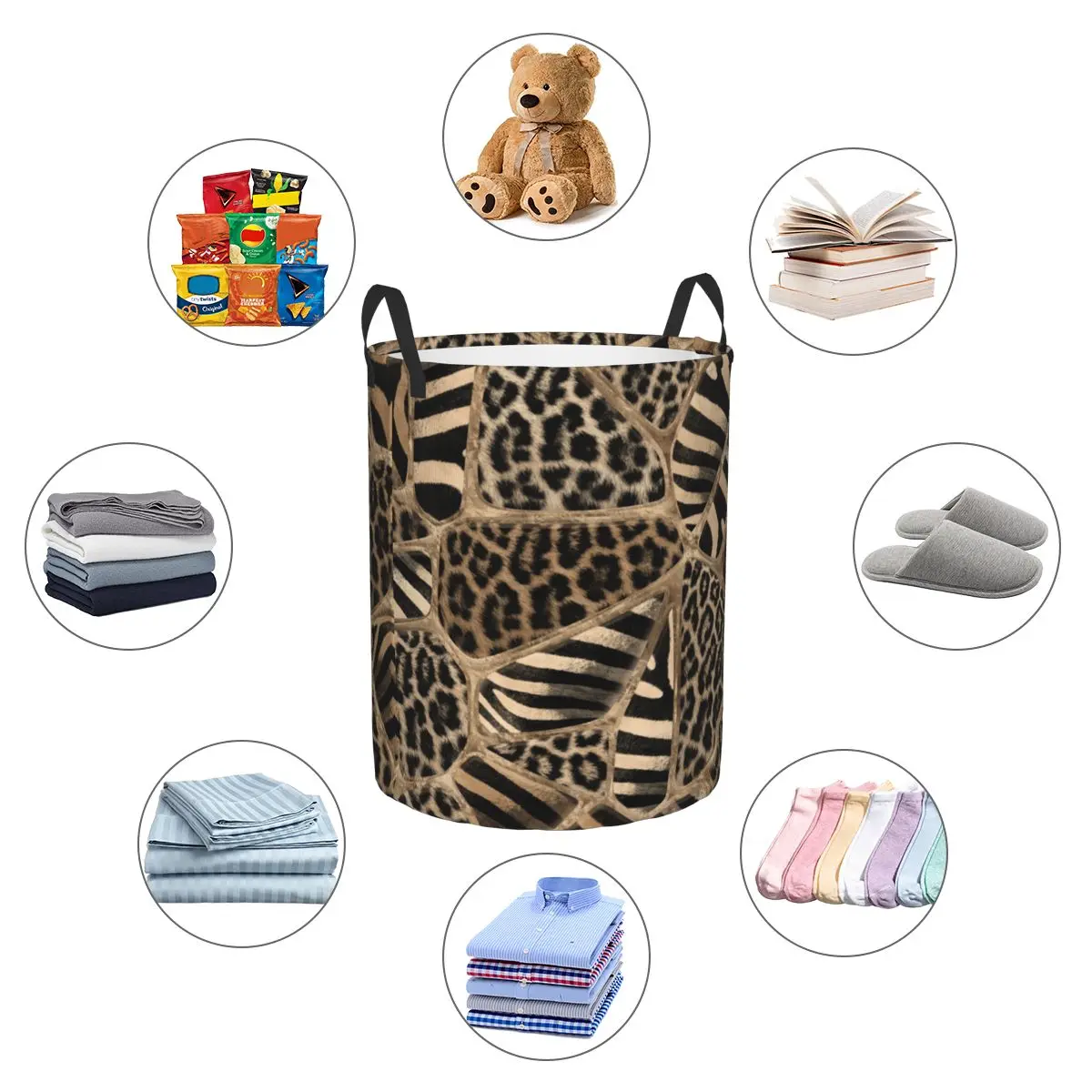 Animal Print Laundry Basket Collapsible Leopard And Zebra Pastel Gold Clothes Hamper for Baby Kids Toys Storage Bin