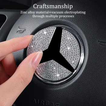 크리스탈 다이아몬드 자동차 스티어링 휠 엠블럼 스티커, 메르세데스 벤츠 A B C E 클래스 GLA CLA GLC GLK GLE 시리즈 액세서리, 45mm, 49mm
