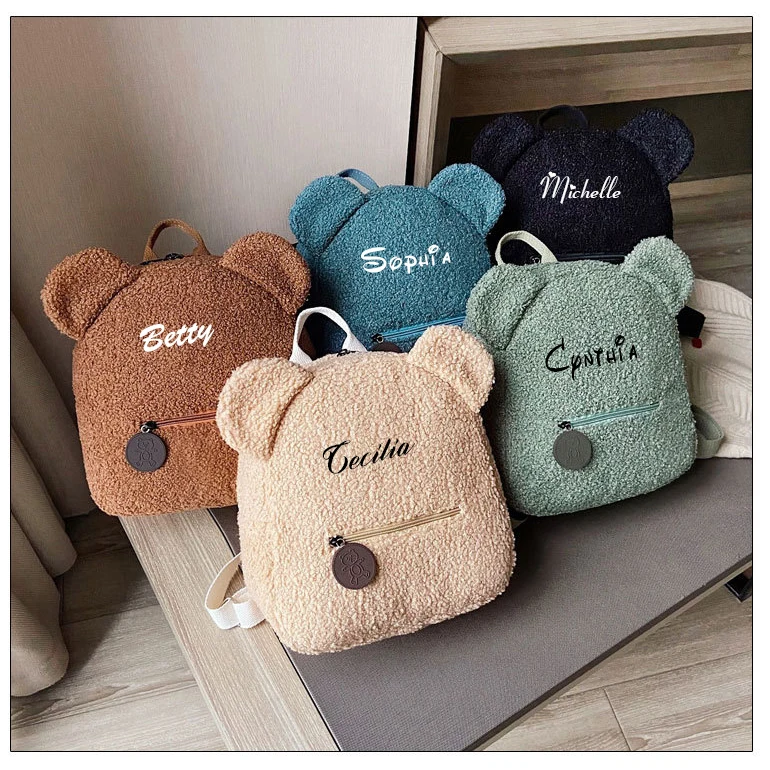

Personalised Women Girl Cute Bear Pattern Backpack Plush Toddler Backpack for girls Custom Name Small Casual Shoulder Daypack