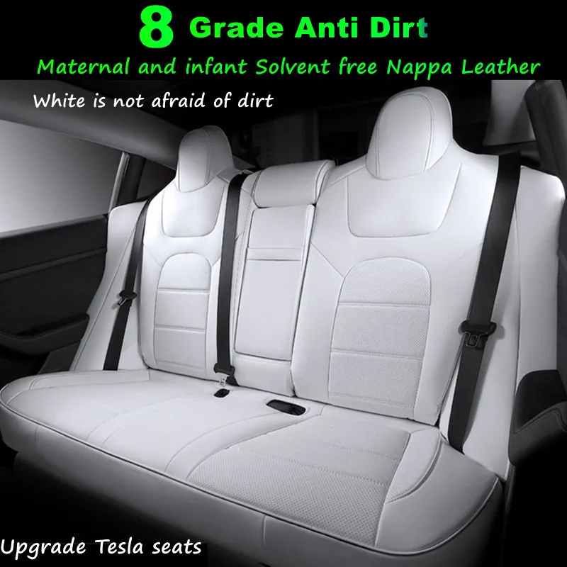 For Tesla Model 3 Y X S Seat Cover 8 Grade Anti Fouling Nappa Leather White Full Surround Solvent Free Car Interior Accessories - Image 3