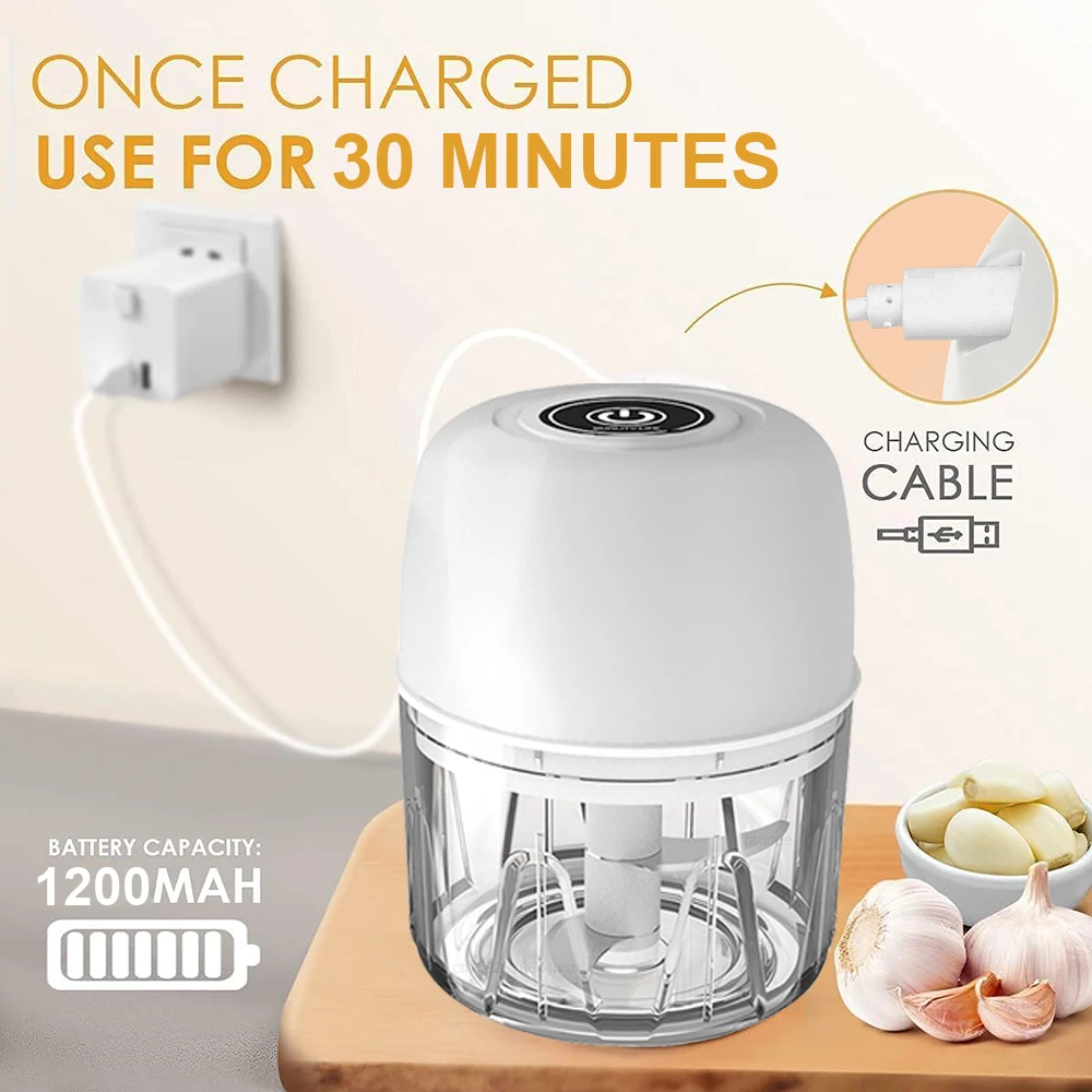Electric Garlic Chopper Mini Portable Electric Vegetable Garlic Onion Meat Chopper Wireless Electric Food Processor Mini Chopper 4