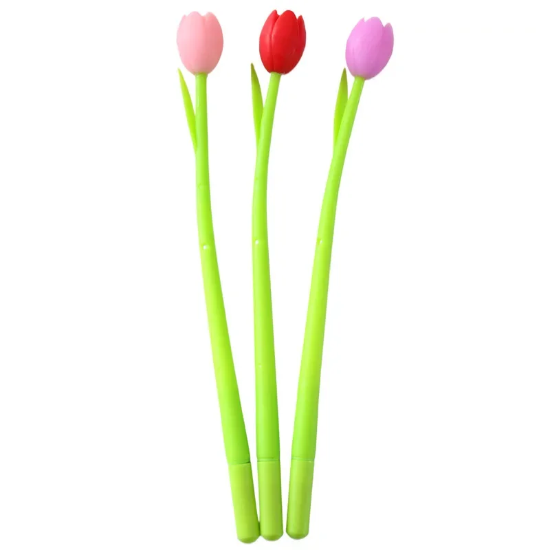 24Pcs Wholesale Valentine's Day new tulip gel pens novelty simulation flower stationery student writing tools school supplies 5