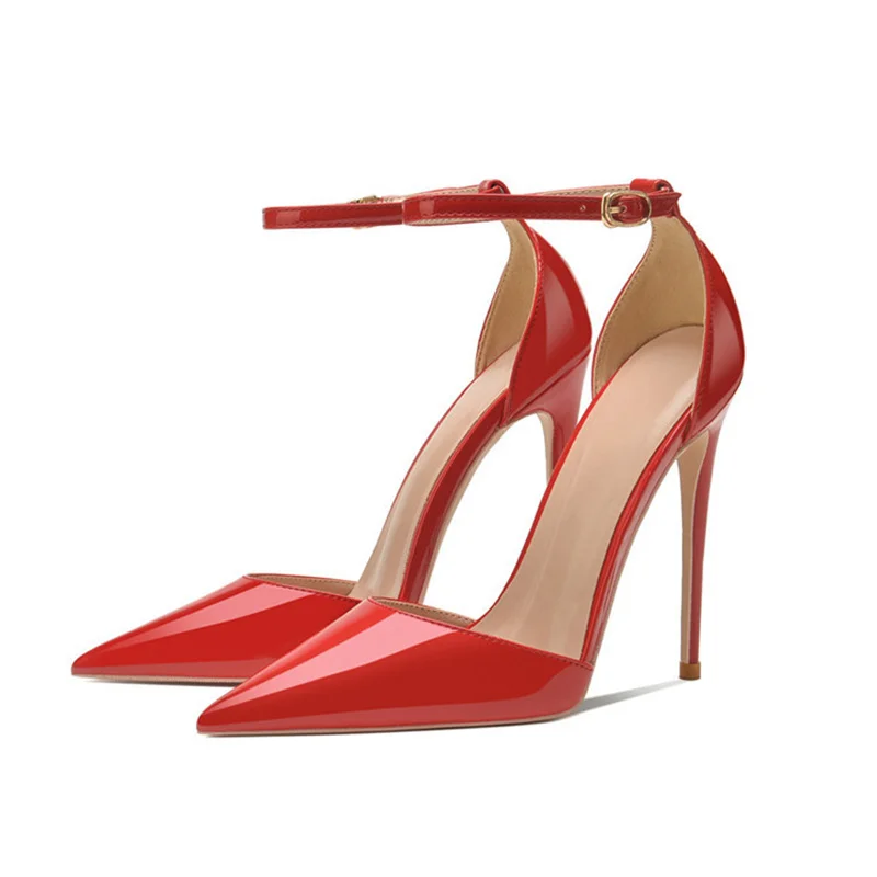 

Summer Female Pumps Buckle Strap Sandals Solid Color Pointed Toe Women Shoes Cover Heel Stiletto Party Zapatos Mujer