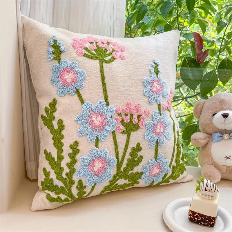 Einfache Blumen-Chenille-Handtuch-Stickerei Sofa-Kissenbezug Cojines Polyester Deko Heimkissen-Überzug Kopfteil-Kissenbezüge – Detail 13