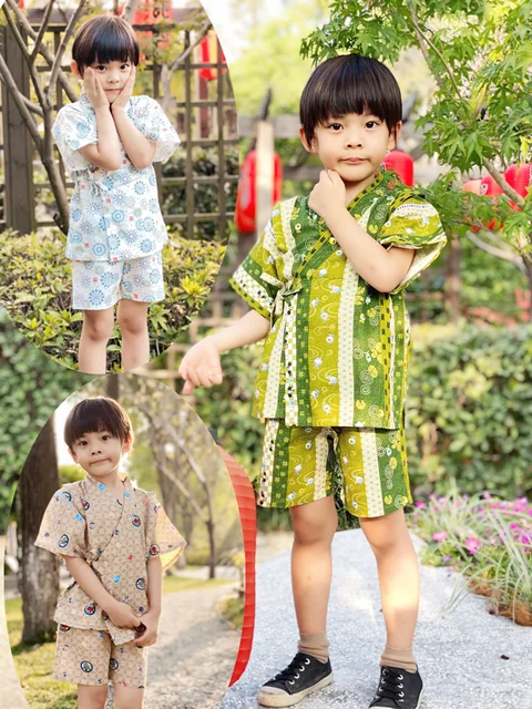 Kimono Yukata Jinping per ragazzi e bambini in puro cotone Set pigiama per  la casa in stile giapponese - AliExpress