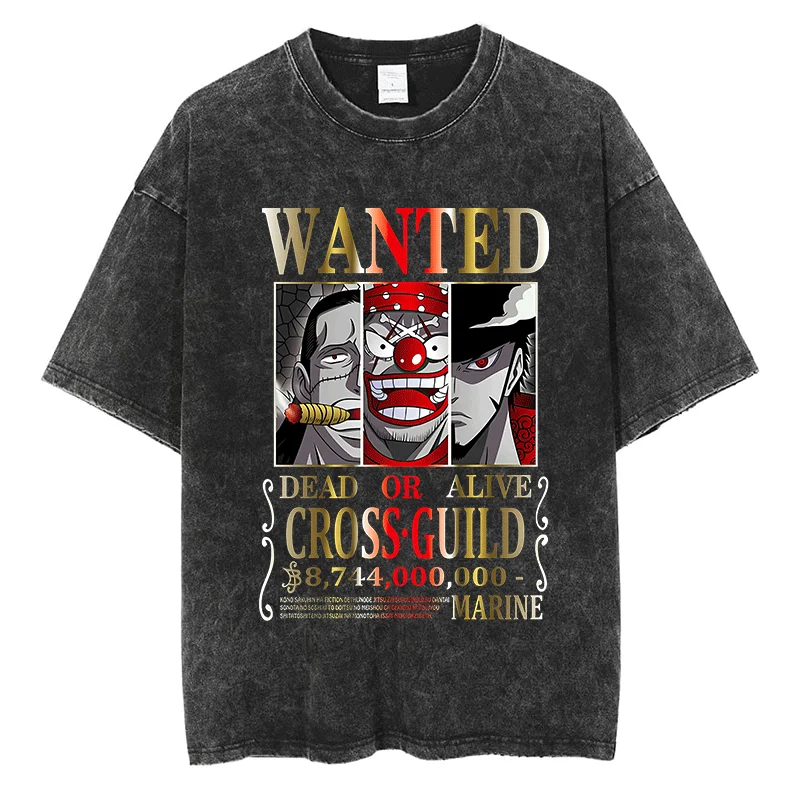 

One Piece Crocodile Buggy Mihawk Wanted Graphic T Shirt Japanese Anime Print Topst Cotton Vintage Men Women Oversized Black Tees