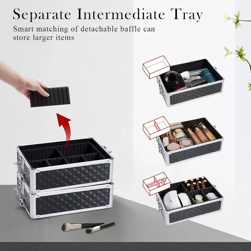 4 in 1 Rolling Makeup Case Cosmetic Train Case Trolley Roll Travel Box for Makeup Artist, Hairstylists, Nail Tech Makeup Cart 2