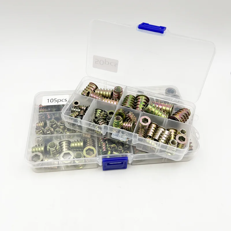 Description Picture 6 of itemZinc Alloy Thread For Wood Insert Nut Set M4 M5 M6 M8 M10 Flanged Hex Drive Head Furniture Nuts Furniture Thread Embedded Insert