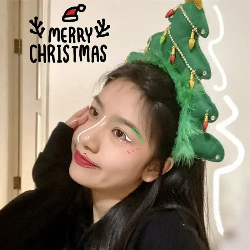 New Happy Christmas Headband INS Christmas Tree Gift Headband Bow Hair Card Cute Cartoon Photo Props Hair Accessories