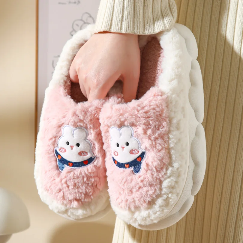 

Fuzzy Slipper Women Cartoon Rabbit Bear Winter Warm Plush Indoor Floor Non Slip House Home Men Male Shoes Female 2024 New In