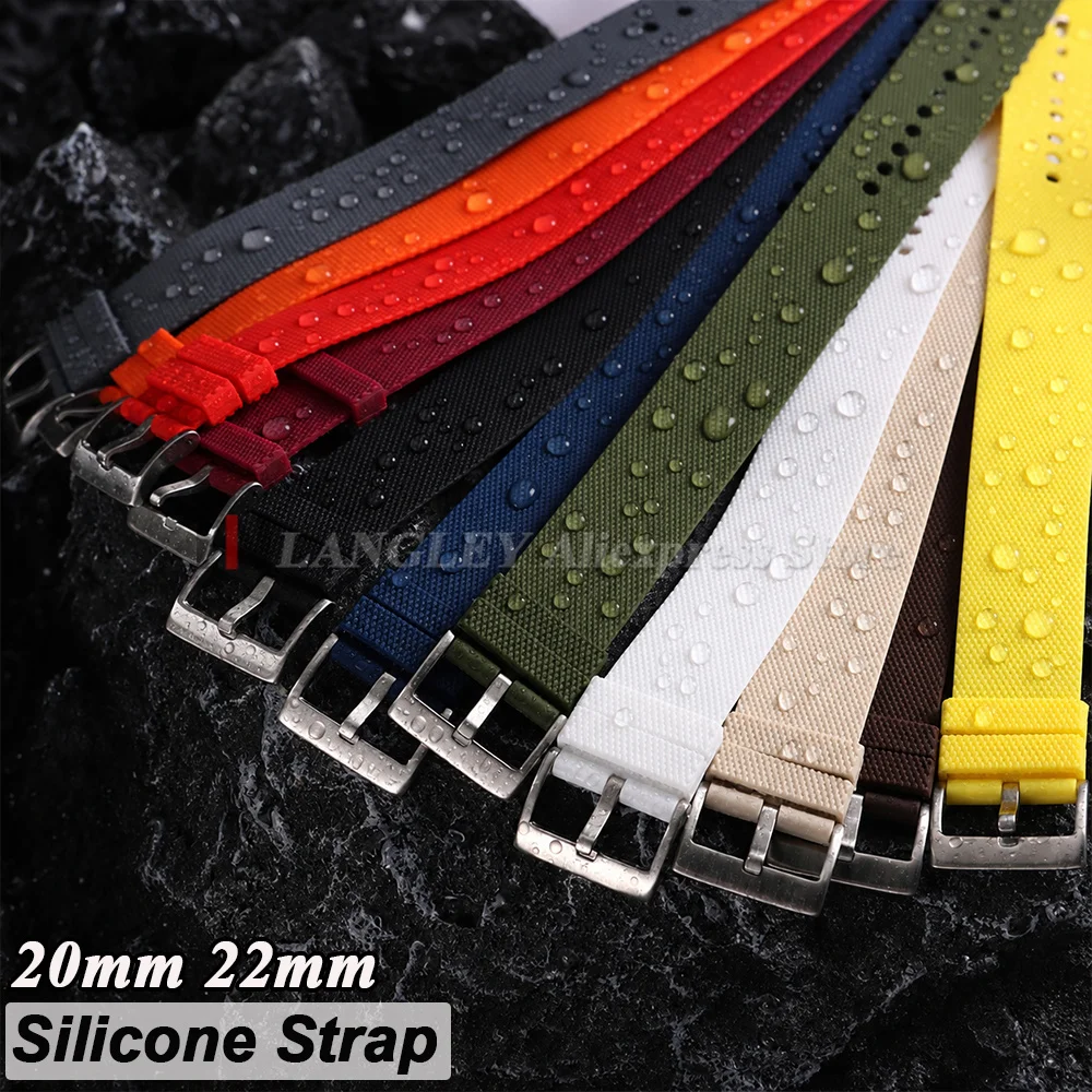 Premium Waterproof Silicone Rubber Watch Strap - Elastic Woven Pattern in Black, Blue, Grey, and Orange