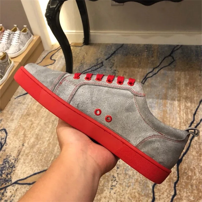 

Men Suede Red Soled Shoes Flat Low Top Sneakers Lace-up Men Shoes Plus Size35-48 Loafers Men