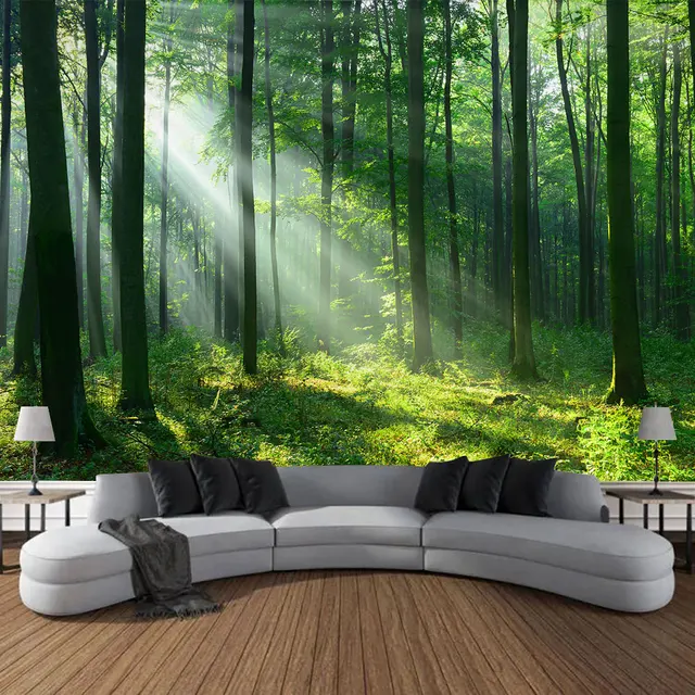 Belle forêt naturelle imprimée grande tapisserie murale pas cher Hippie tenture murale bohème tapisseries murales Mandala mur Art décor 2