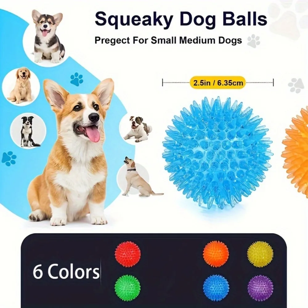 6pcs Durable Dog Toys: Squeaky Balls For Teeth Cleaning & Training - Safe & BPA Free For Small & Medium Dogs! 2