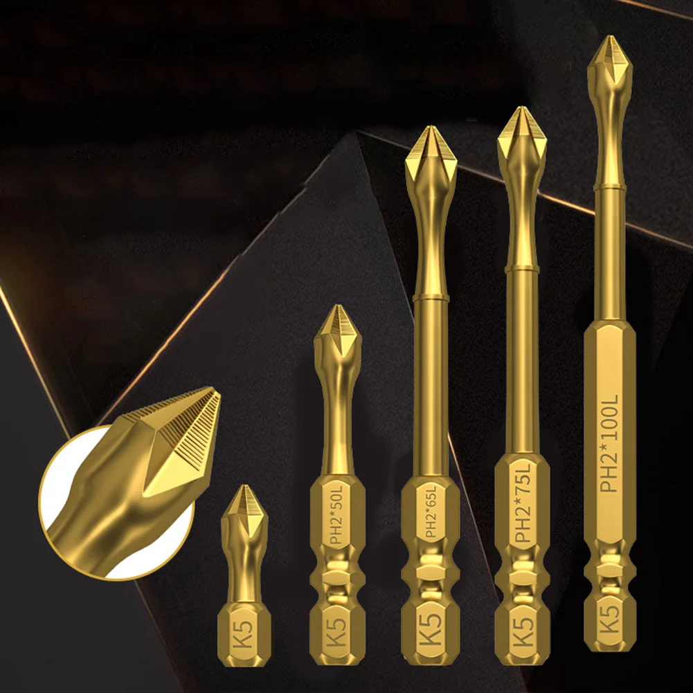 

K5 Alloy Steel Cross Screwdriver Bits 1/4" Hex Shank PH2 Magnetic Batch Head Cross Screwdriver Hardness Impact Drill Bit