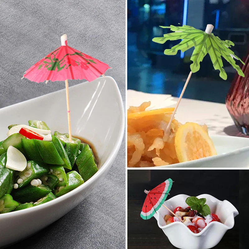 10 Pcs Tropical Palm Tree Paper Umbrella Cocktail Food Fruit Picks Cupcake Toppers Hawaiian Birthday Party Wedding Decorations