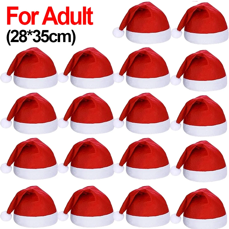 thumbnail image 1 of 20/1 piezas de sombreros de Navidad para adultos y niños, sombrero de Papá Noel rojo no tejido, gorros de Navidad, feliz Navidad, hogar, Año Nuevo, suministros festivos para fiestas, 1 of 5