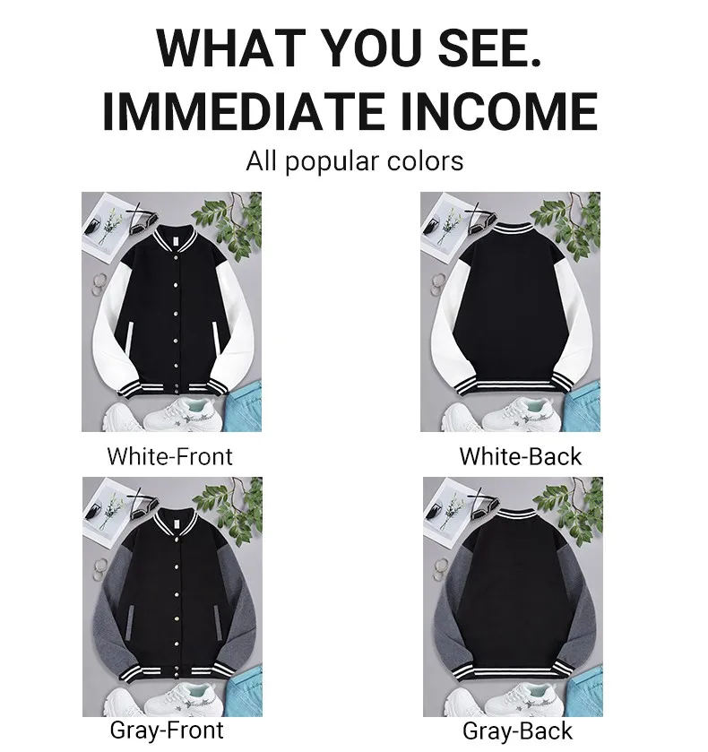 Women’s Oversize Solid Color Baseball Jacket 