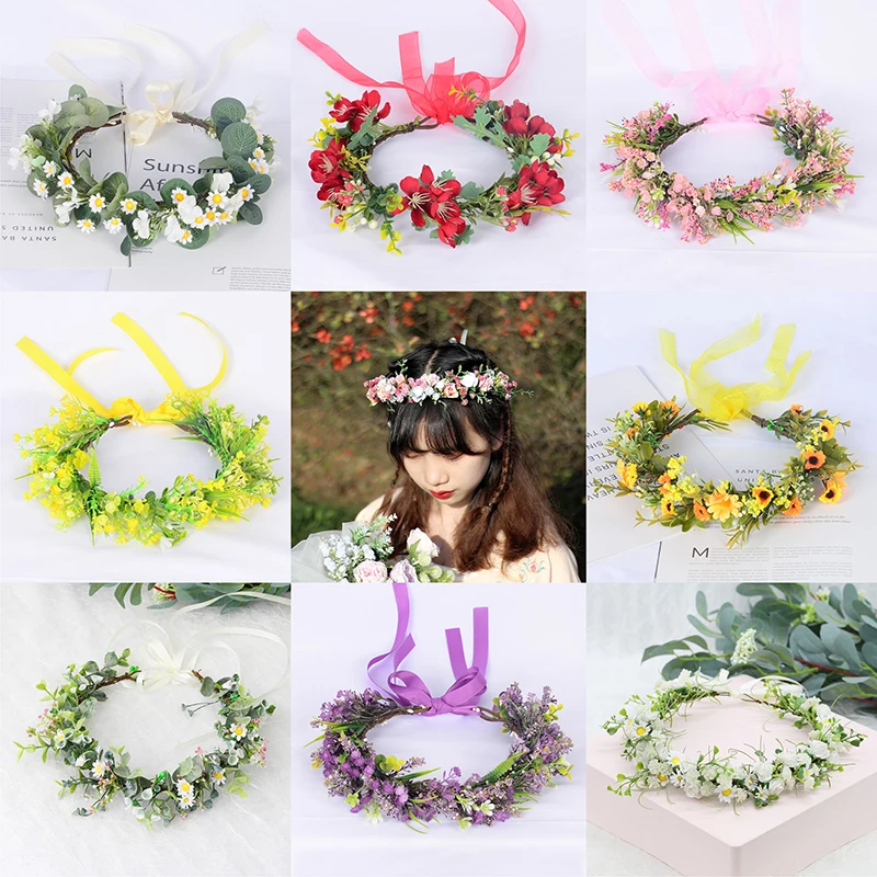 

Vintage Wedding Bezel Wreath Flower Headband for Girl Women Floral Head Band Spring Festival Photo Shoot Tiaras Headwear